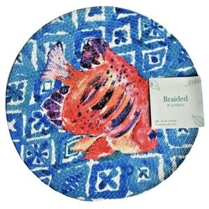 Orange Fish Placemats Set of 4 Braided Cotton 15" Rd Beach Summer Tropical
